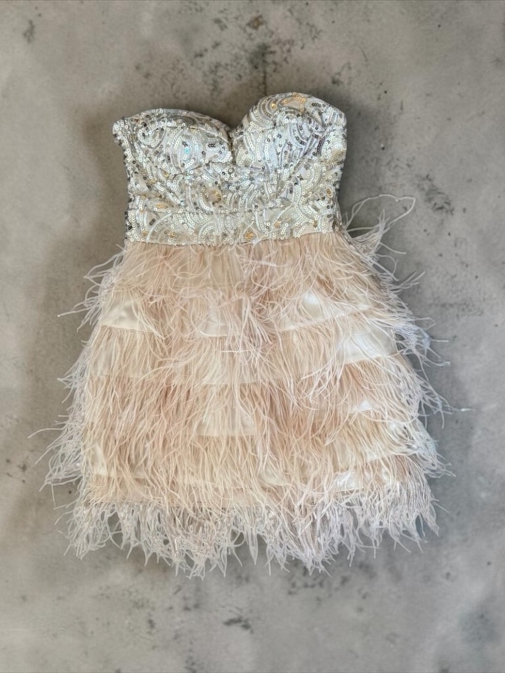 BeBe Vintage Y2K ostrich feather sequin corset mini dress blush xs